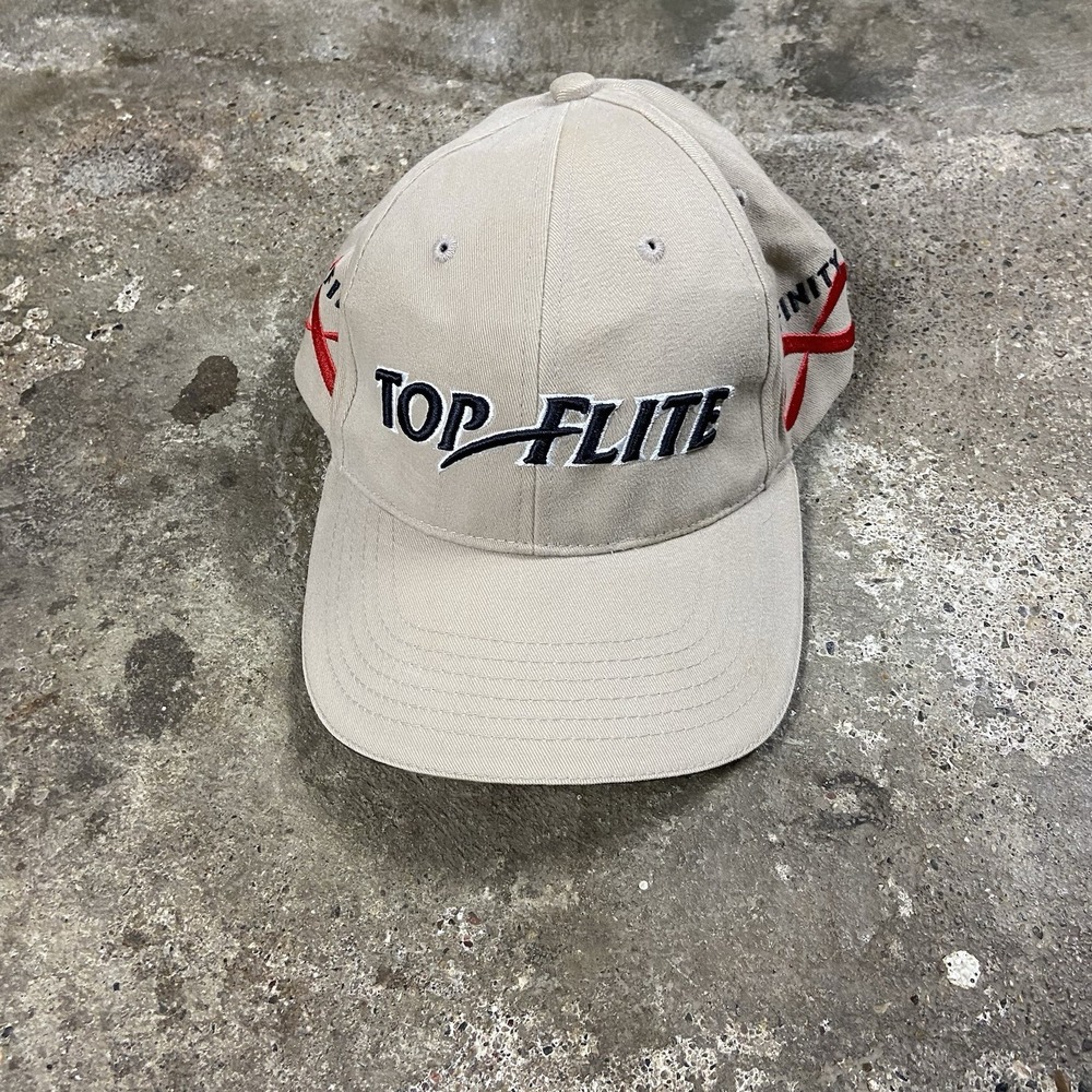 Vintage Top-Flite Infinity Cap Strap Back Adjustable Beige Embroidered Golf Logo